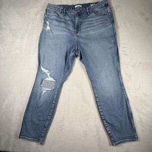 Good American Good Curve Jeans Womens Plus Distressed Straight Light Wash